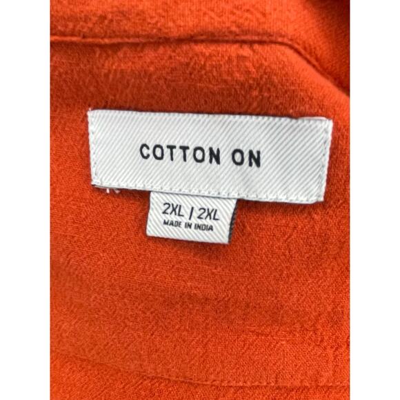 Cotton On Men’s 2XL Embroidered Linen Blend Camp Shirt Rust Red Retro Unisex EUC - Picture 2 of 10